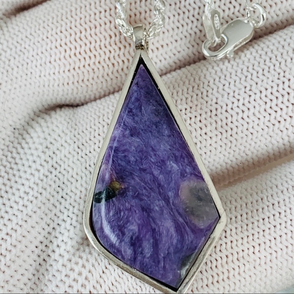 Silver Set Russian Charoite Pendant and Chain - Picture 2 of 10